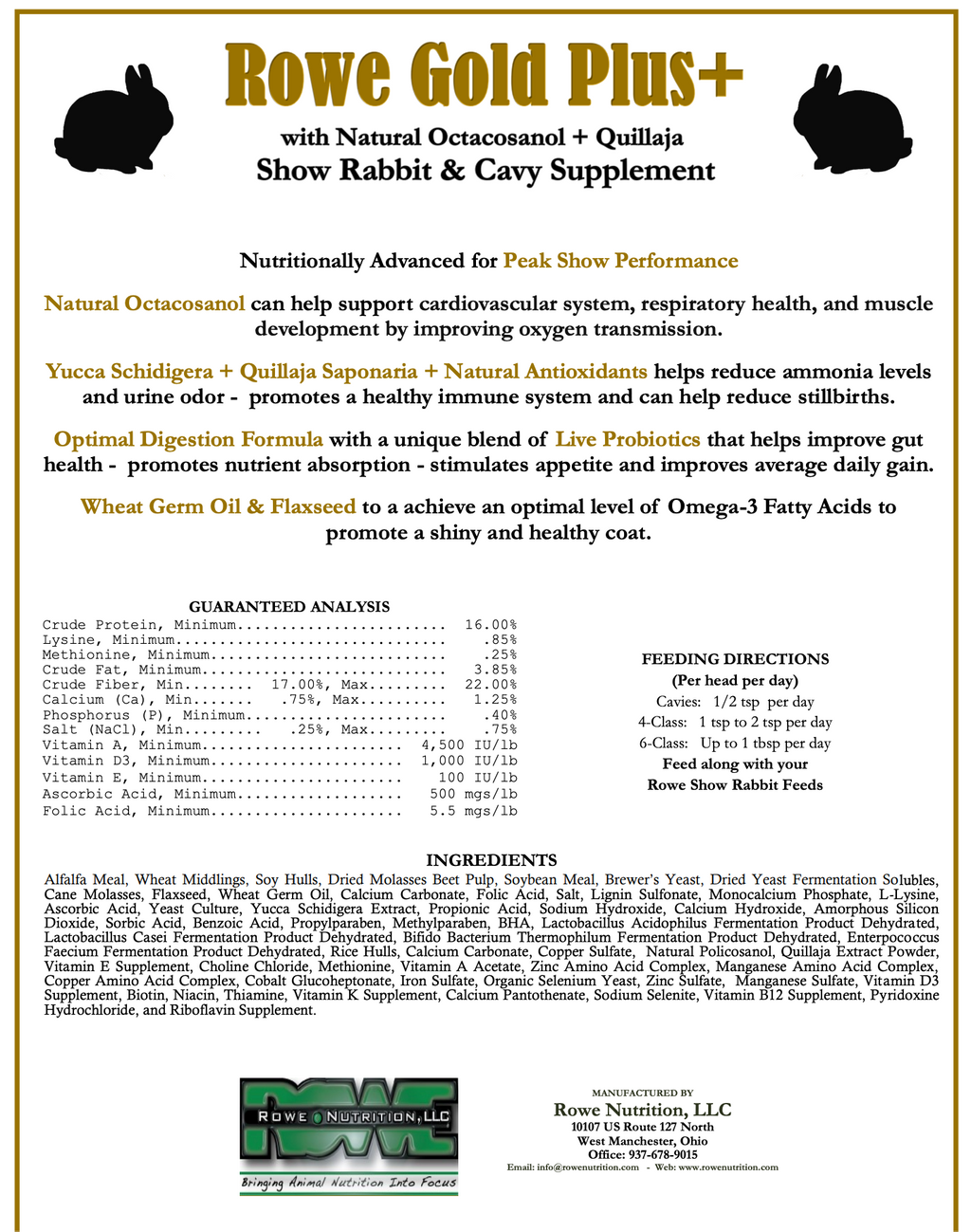 Rowe Gold Plus+ – Premium Show Rabbit & Cavy Supplement for Peak Performance