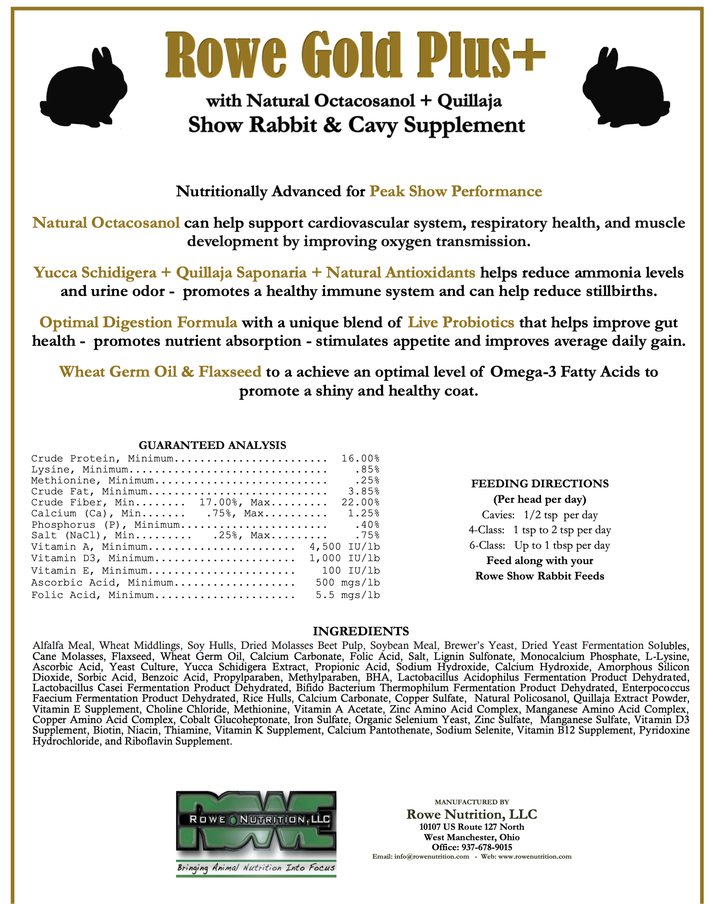 Rowe Gold Plus+ – Premium Show Rabbit & Cavy Supplement for Peak Performance