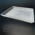 Heavy-duty colorful plastic grey rabbit cage tray and replacement pan for rabbitry rabbit  or cavy cages from Bunny Rancher.
