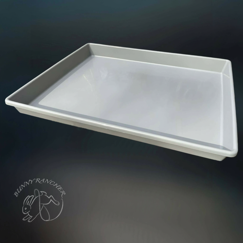 Heavy-duty colorful plastic grey rabbit cage tray and replacement pan for rabbitry rabbit  or cavy cages from Bunny Rancher.